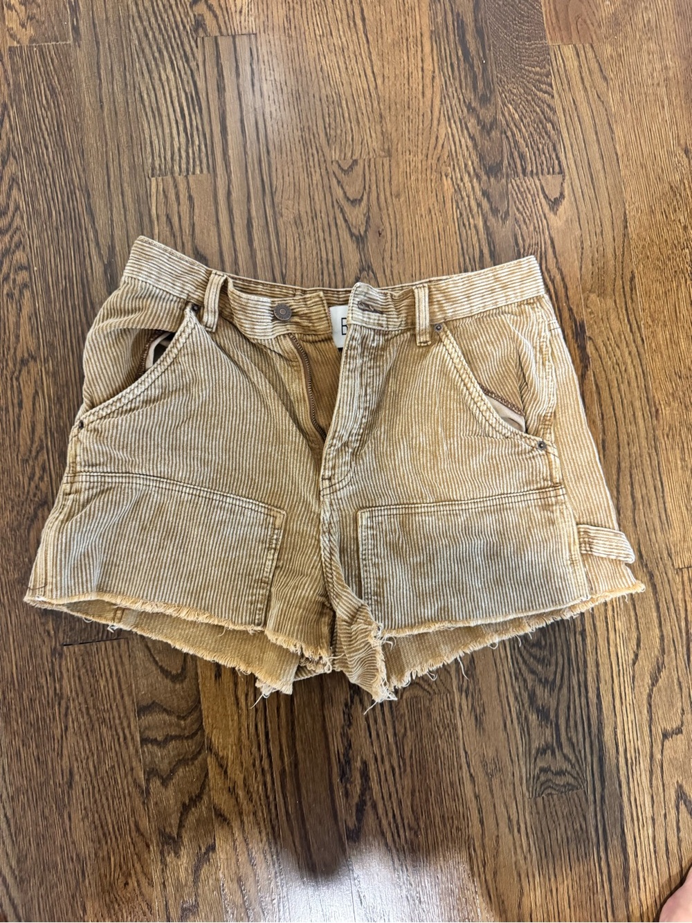 BDG Light Tan Corduroy Cargo Shorts with Frayed Hem